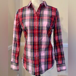 J.Crew Slim Fit Plaid Button Soft Cotton Shirt | Pink Red Navy | Size 4